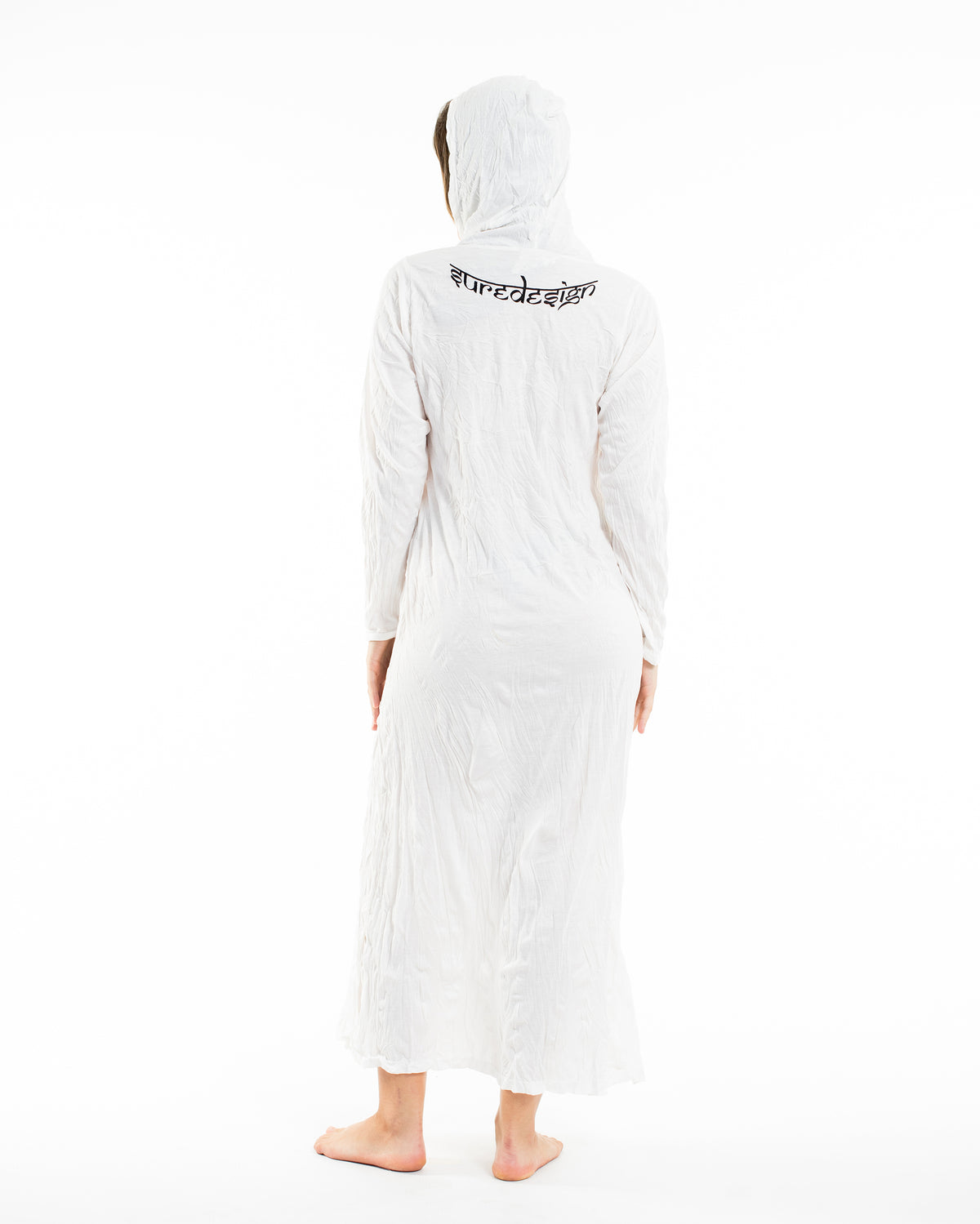 Sure Design Womens Hand of Om Long Sleeve Hoodie Dress White