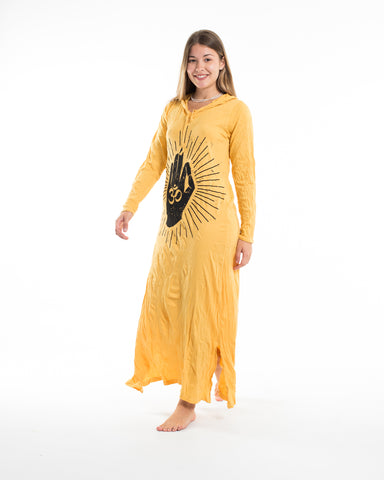 Sure Design Womens Hand of Om Long Sleeve Hoodie Dress Yellow