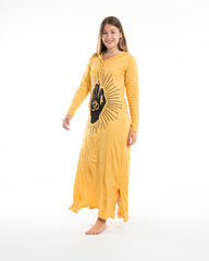 Sure Design Womens Hand of Om Long Sleeve Hoodie Dress Yellow