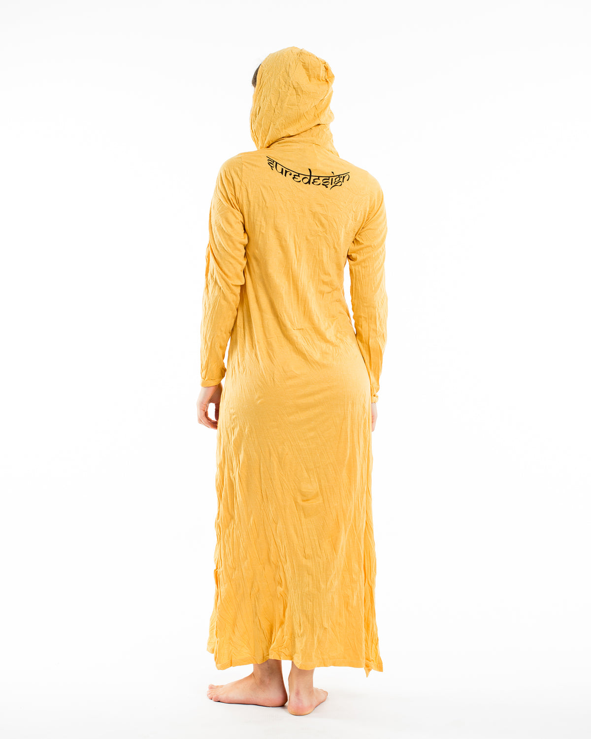 Sure Design Womens Hand of Om Long Sleeve Hoodie Dress Yellow