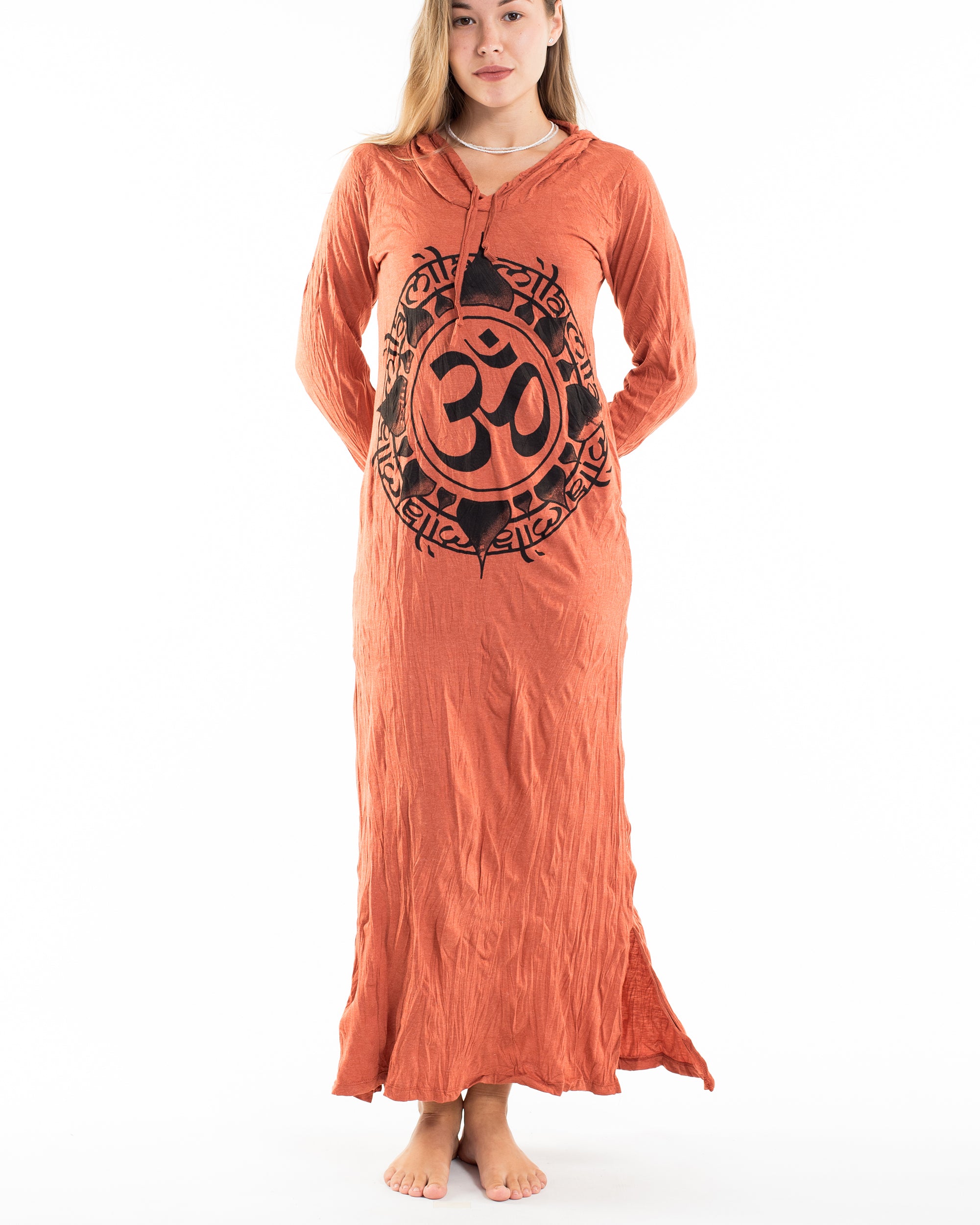 Sure Design Womens Infinitee Om Long Sleeve Hoodie Dress Orange