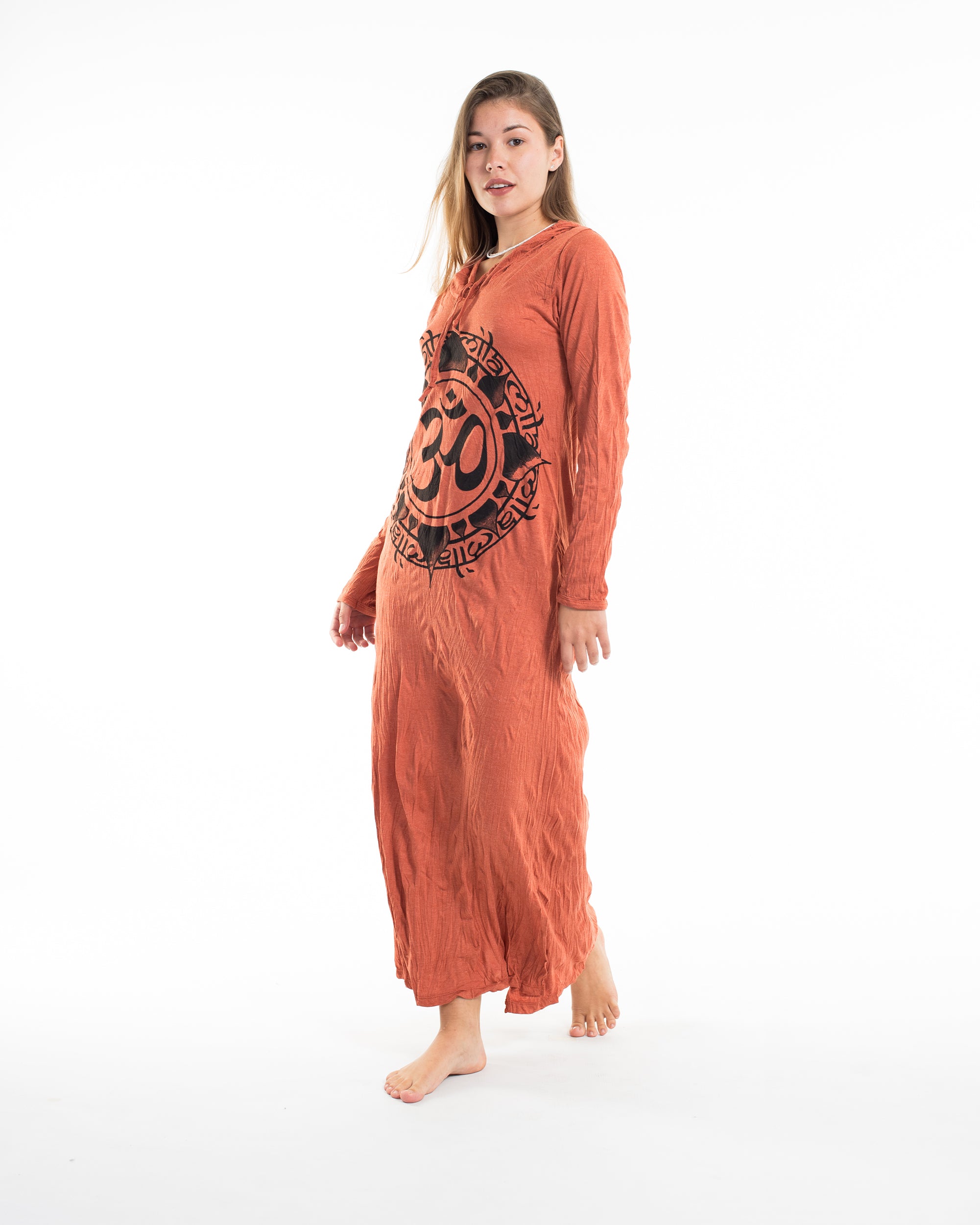 Sure Design Womens Infinitee Om Long Sleeve Hoodie Dress Orange