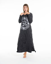 Sure Design Womens Infinitee Om Long Sleeve Hoodie Dress Silver on Black