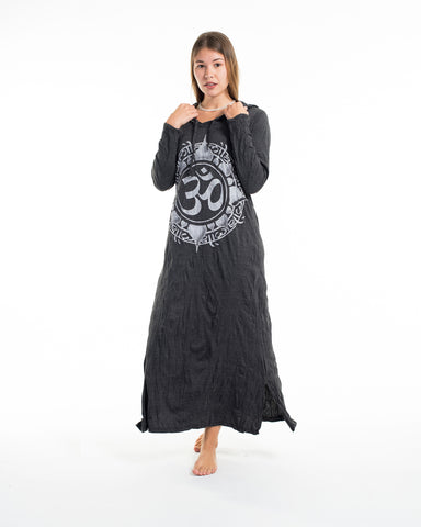 Sure Design Womens Infinitee Om Long Sleeve Hoodie Dress Silver on Black