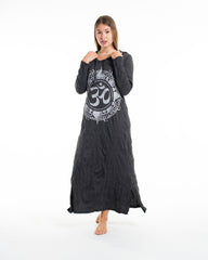 Sure Design Womens Infinitee Om Long Sleeve Hoodie Dress Silver on Black