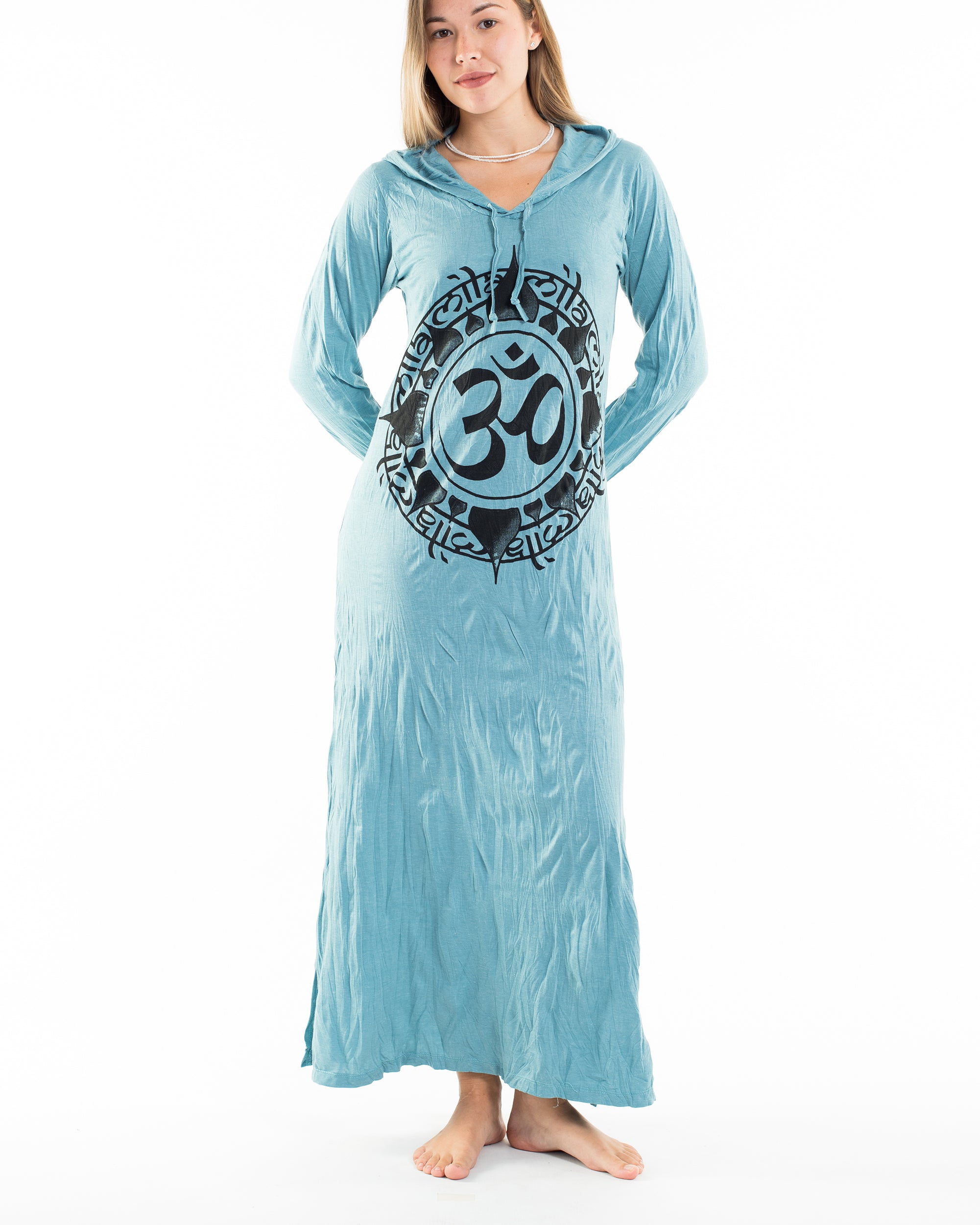 Sure Design Womens Infinitee Om Long Sleeve Hoodie Dress Turquoise