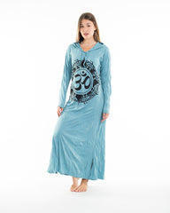 Sure Design Womens Infinitee Om Long Sleeve Hoodie Dress Turquoise