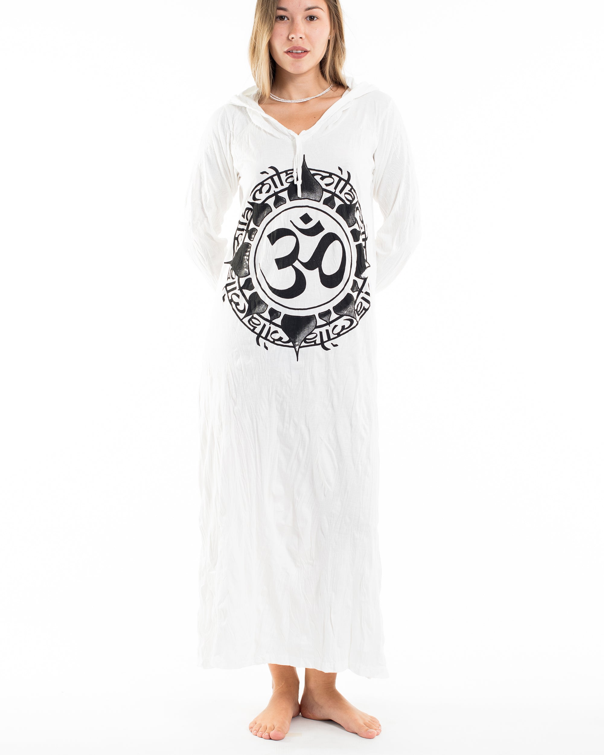 Sure Design Womens Infinitee Om Long Sleeve Hoodie Dress White