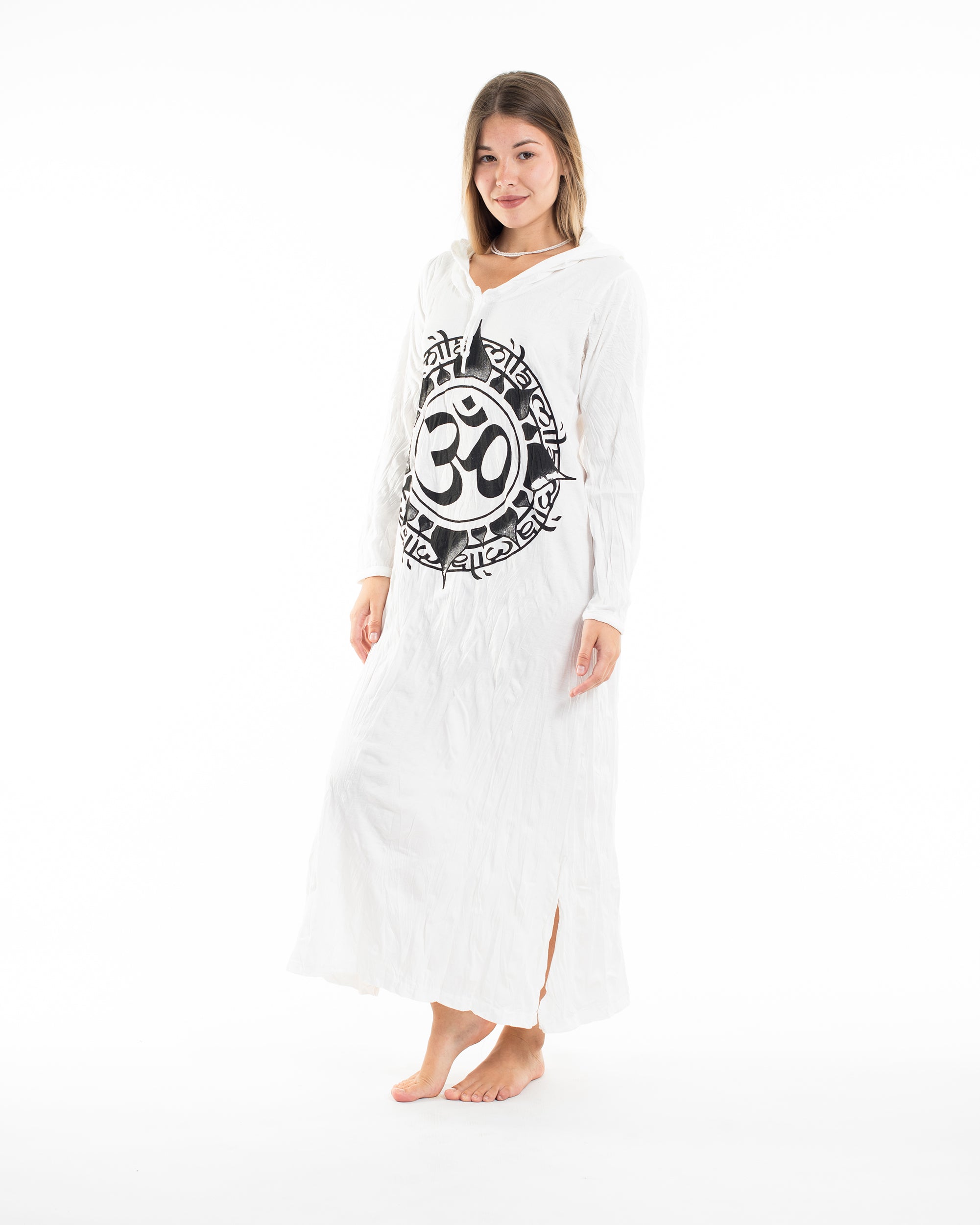 Sure Design Womens Infinitee Om Long Sleeve Hoodie Dress White