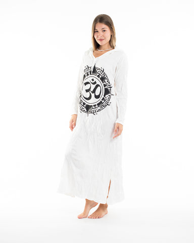 Sure Design Womens Infinitee Om Long Sleeve Hoodie Dress White