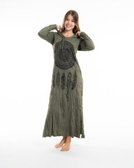 Sure Design Womens Dreamcatcher Long Sleeve Hoodie Dress Green