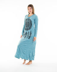 Sure Design Womens Dreamcatcher Long Sleeve Hoodie Dress Turquoise