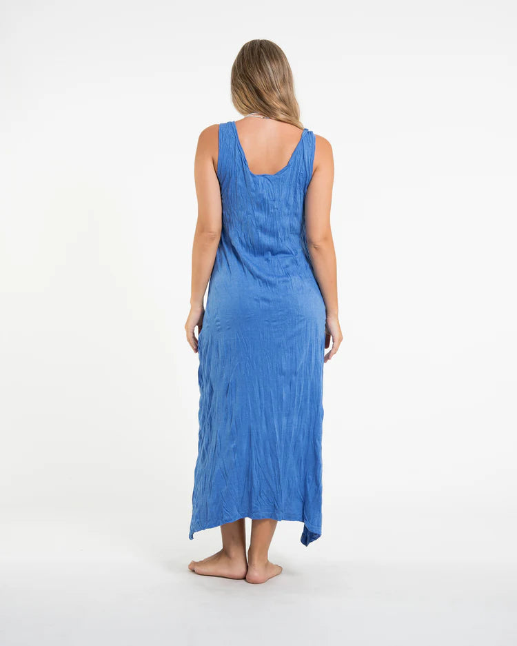 Sure Design Womens Lotus Buddha Long Tank Dress in Blue