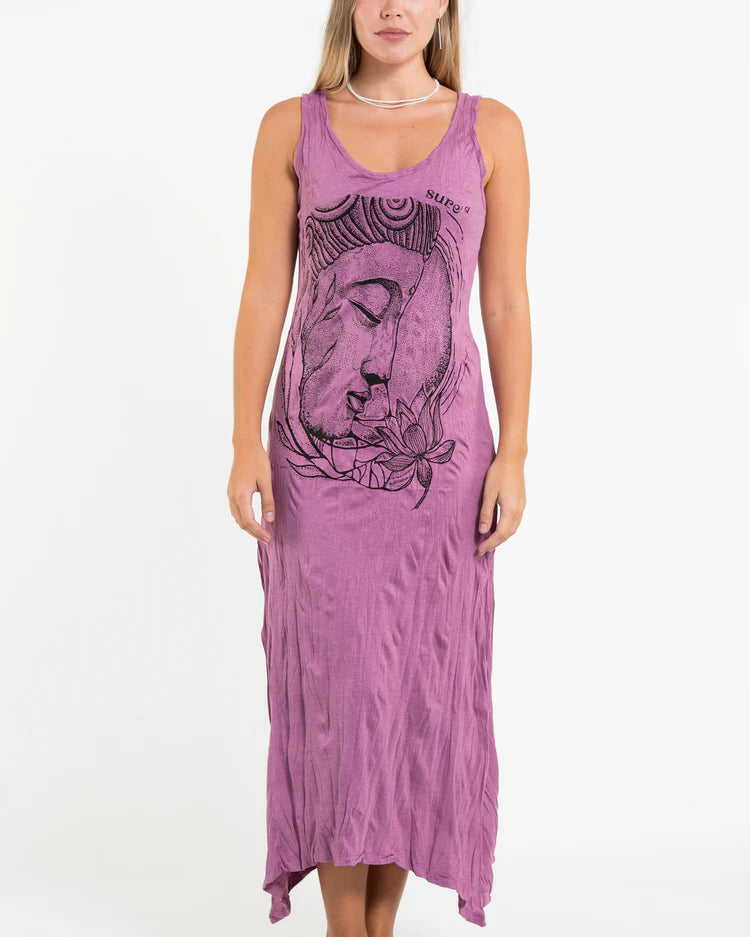 Sure Design Womens Lotus Buddha Long Tank Dress in Pink