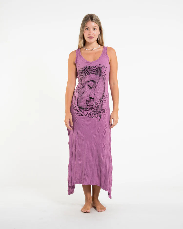 Sure Design Womens Lotus Buddha Long Tank Dress in Pink
