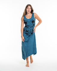 Sure Design Womens Spirit Shroom Cat Long Tank Dress in Denim Blue