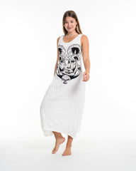 Sure Design Womens Spirit Shroom Cat Long Tank Dress in White