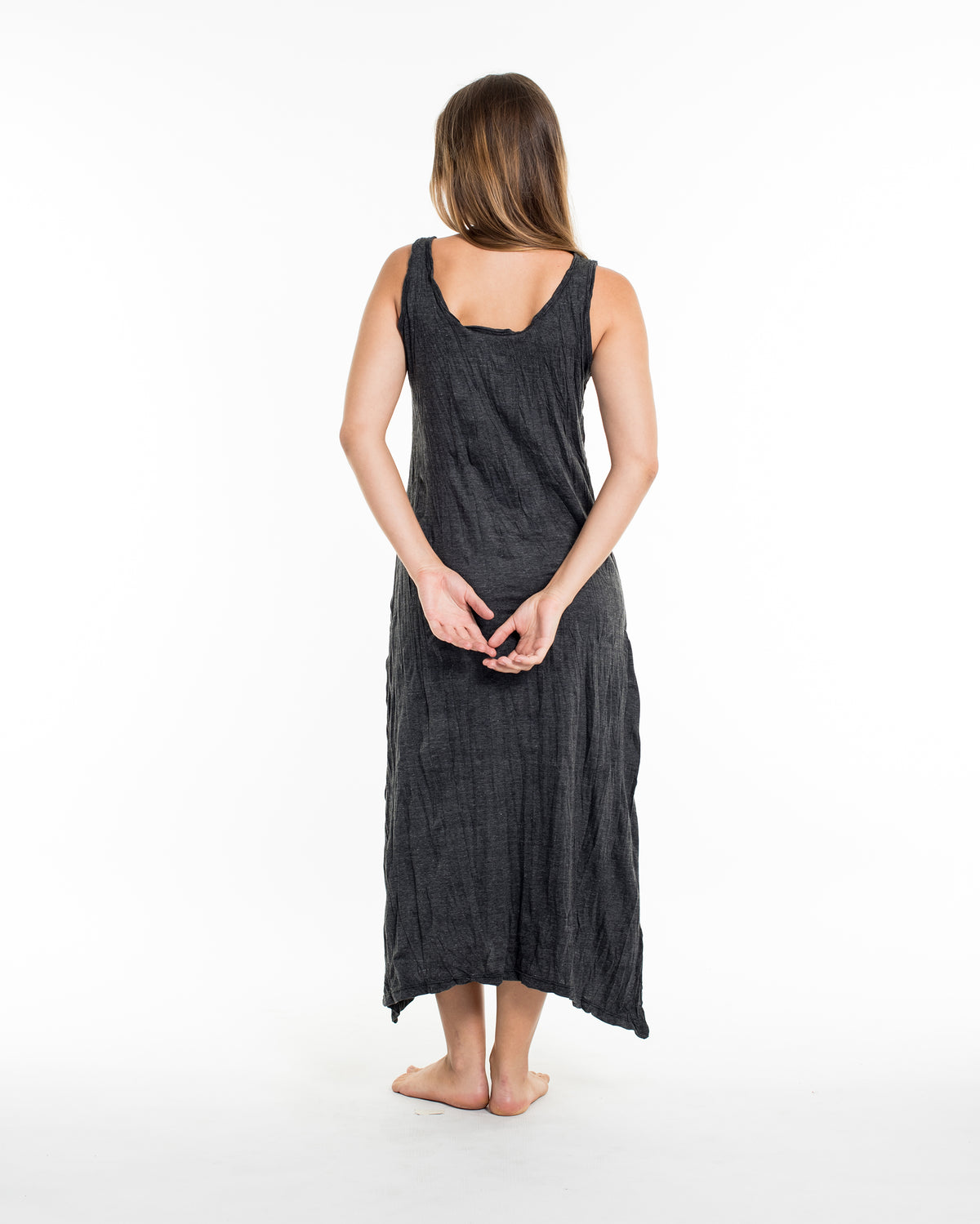 Sure Design Womens Hand of Om Long Tank Dress in Silver on Black