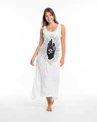 Sure Design Womens Hand of Om Long Tank Dress in White