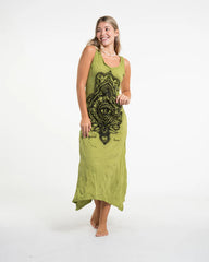 Sure Design Womens Hamsa Lotus Long Tank Dress in Lime
