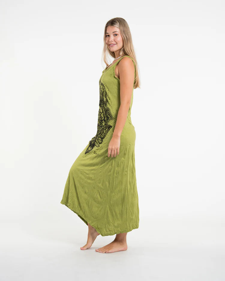 Sure Design Womens Hamsa Lotus Long Tank Dress in Lime