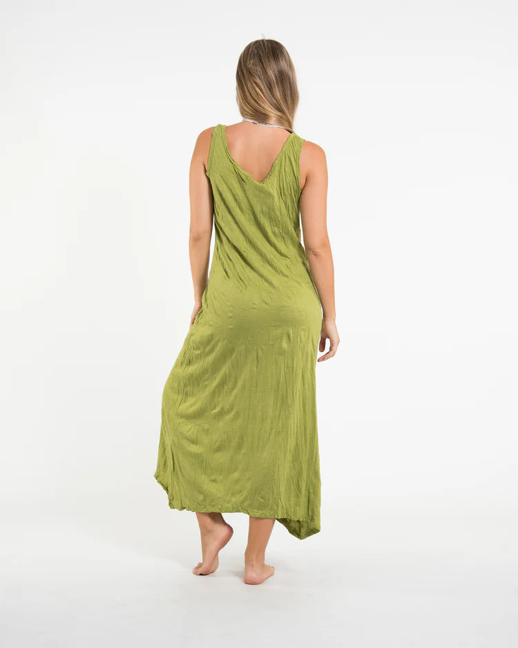 Sure Design Womens Hamsa Lotus Long Tank Dress in Lime