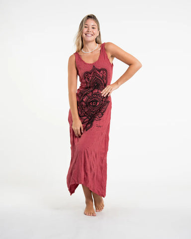 Sure Design Womens Hamsa Lotus Long Tank Dress in Red