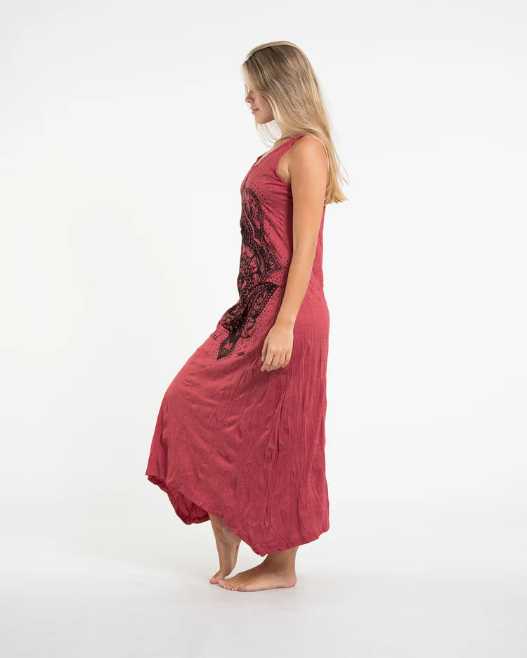 Sure Design Womens Hamsa Lotus Long Tank Dress in Red