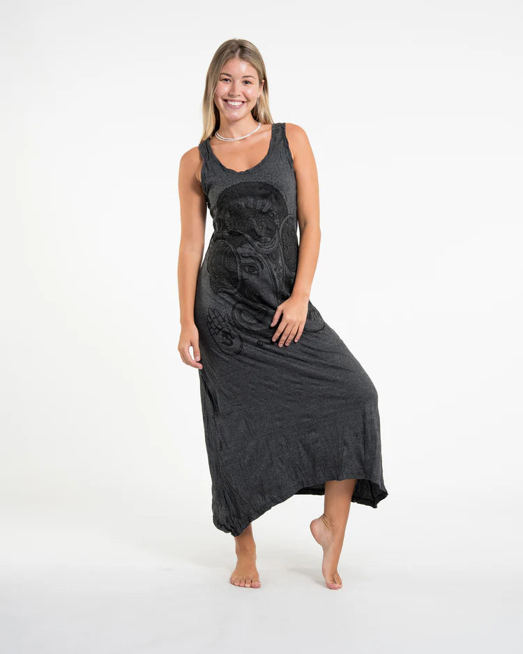 Sure Design Womens Divine Ganesh Long Tank Dress in Black