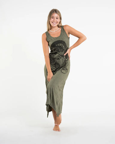 Sure Design Womens Divine Ganesh Long Tank Dress in Green