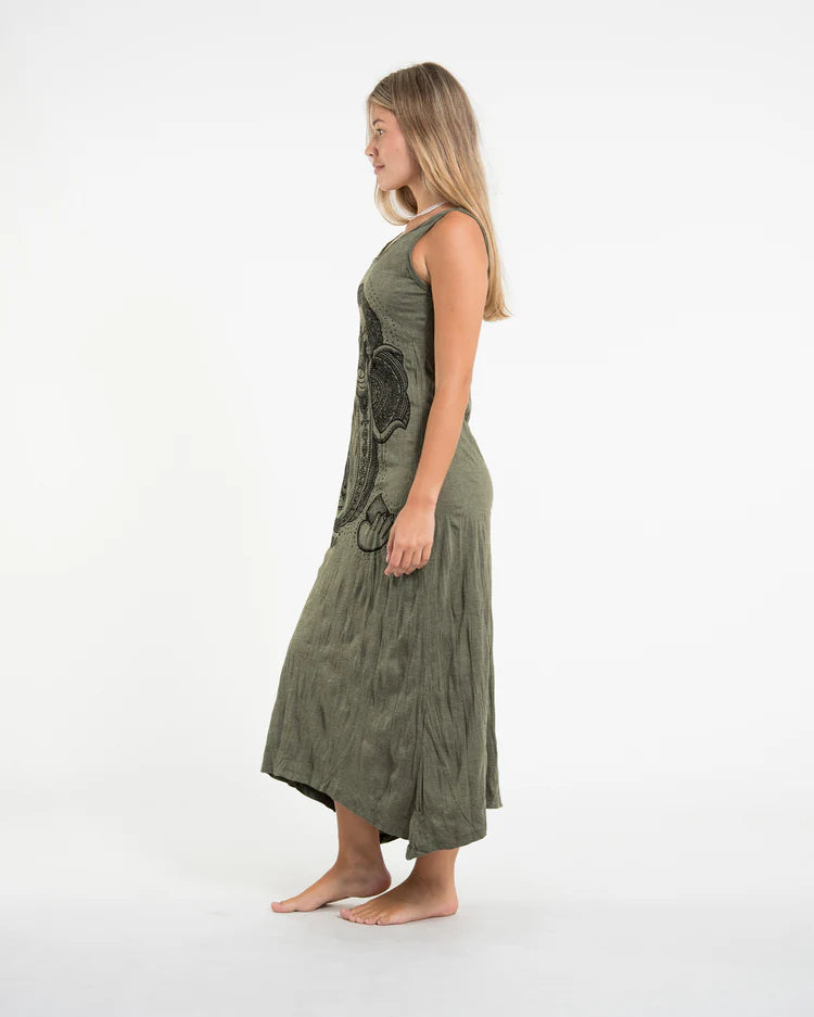 Sure Design Womens Divine Ganesh Long Tank Dress in Green