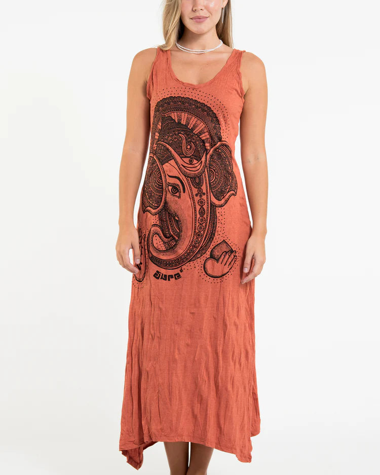 Sure Design Womens Divine Ganesh Long Tank Dress in Orange
