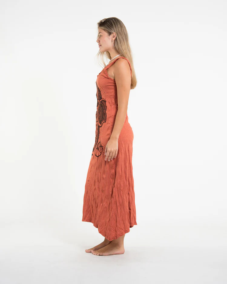 Sure Design Womens Divine Ganesh Long Tank Dress in Orange