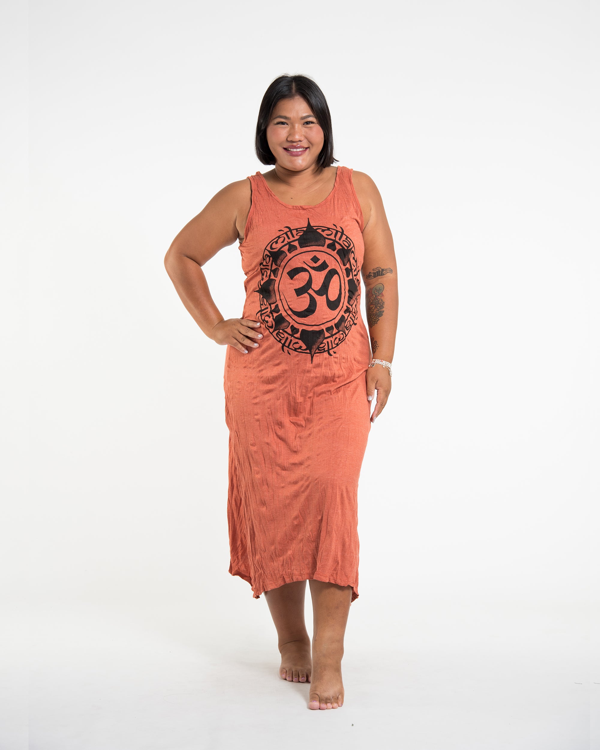 Sure Design Womens Infinitee Ohm Scoop Neck Tank Dress Orange L/XL