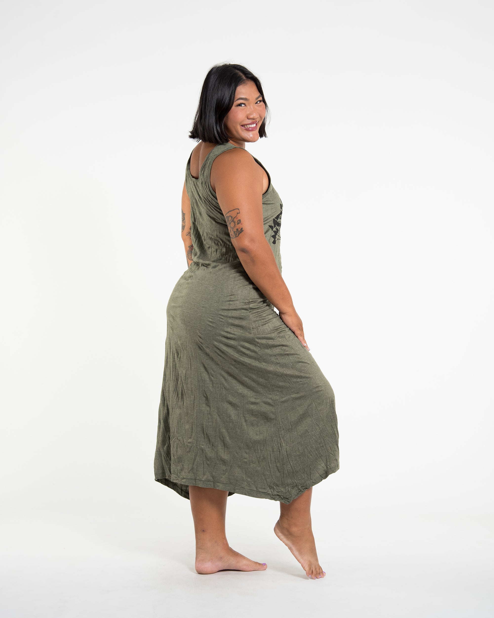 Sure Design Womens Tree of Life Long Tank Dress in Green L/XL