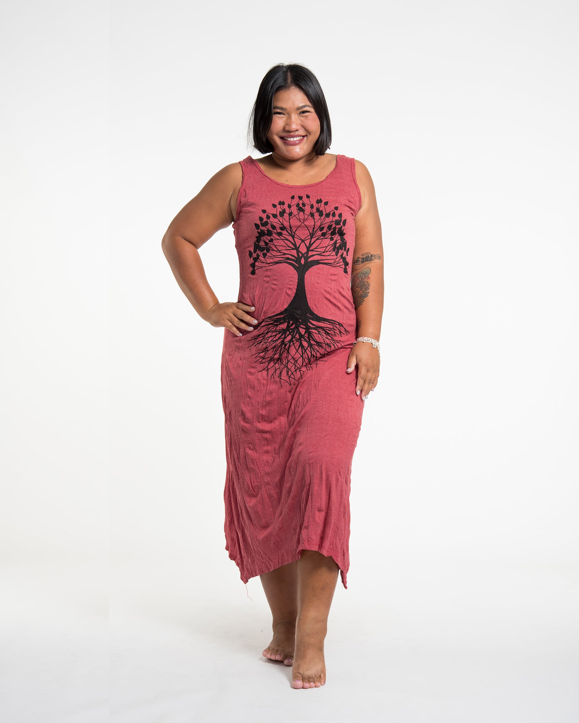 Sure Design Womens Tree of Life Long Tank Dress in Red L/XL