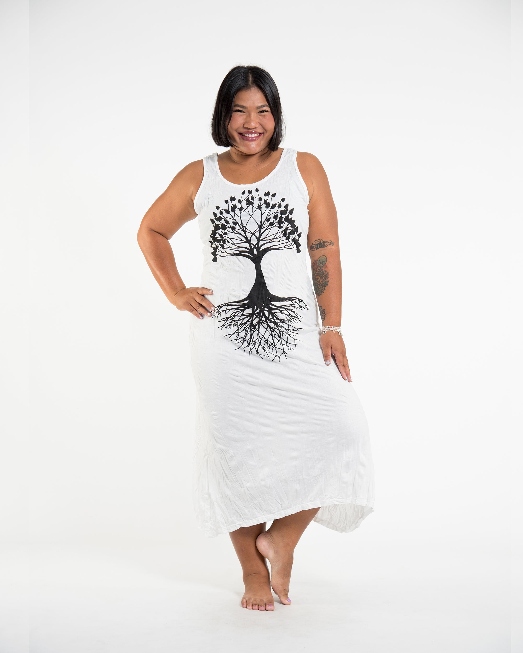 Sure Design Womens Tree of Life Long Tank Dress in White L/XL