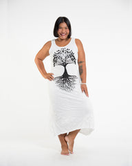 Sure Design Womens Tree of Life Long Tank Dress in White L/XL