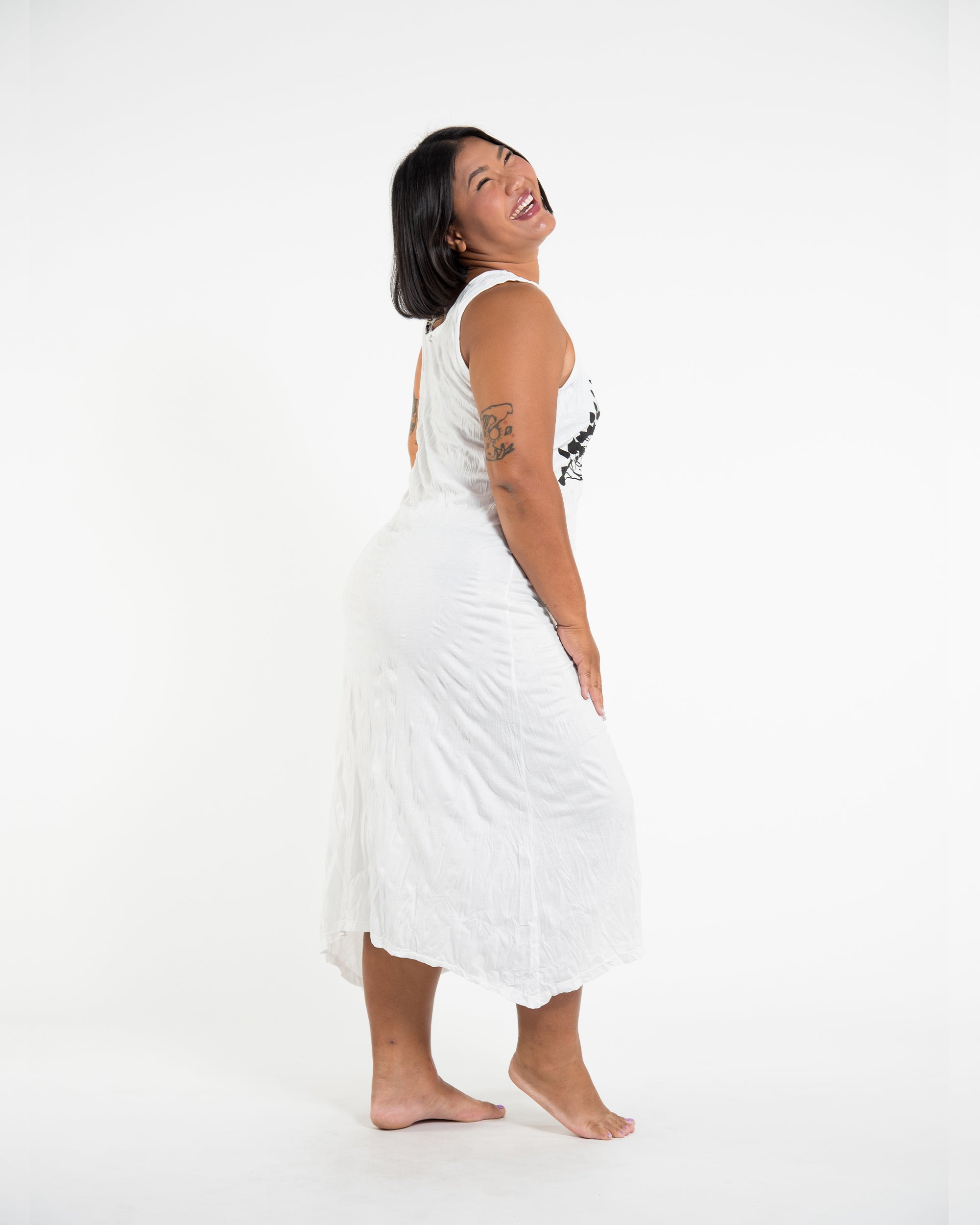 Sure Design Womens Tree of Life Long Tank Dress in White L/XL