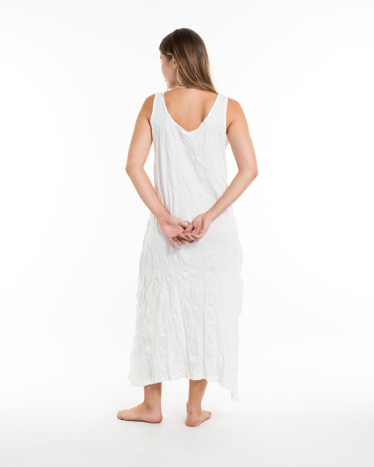 Sure Design Womens Lotus Om Long Tank Dress in White