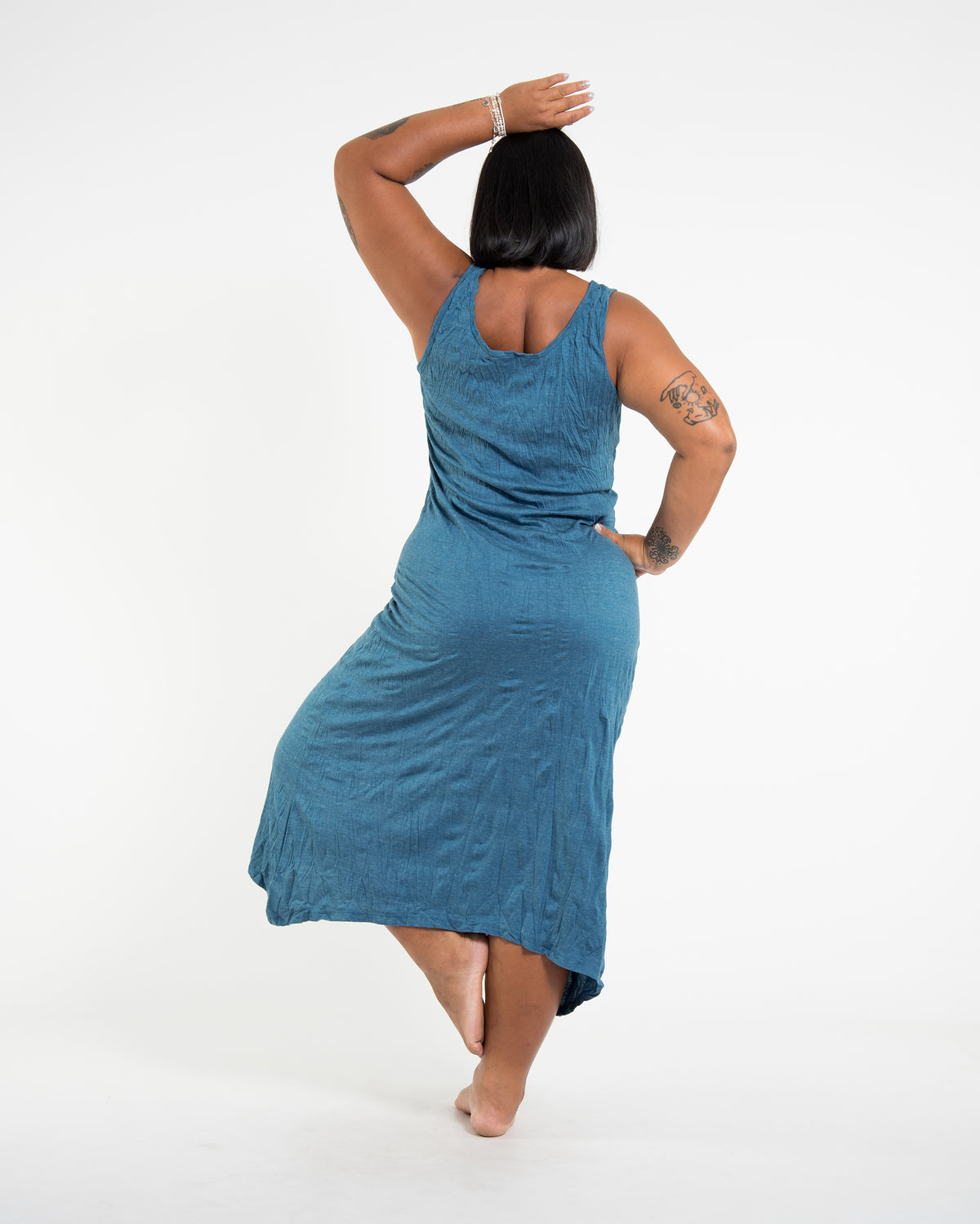 Sure Design Womens Lotus Mandala Long Tank Dress in Denim Blue L/XL