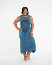 Sure Design Womens Lotus Mandala Long Tank Dress in Denim Blue L/XL