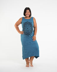 Sure Design Womens Lotus Mandala Long Tank Dress in Denim Blue L/XL