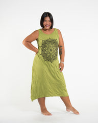 Sure Design Womens Lotus Mandala Long Tank Dress in Lime L/XL