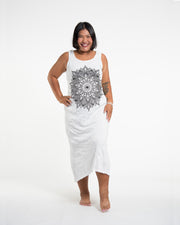 Sure Design Womens Lotus Mandala Long Tank Dress in White L/XL