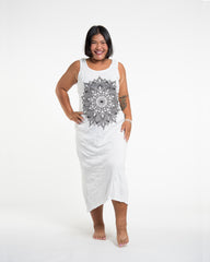 Sure Design Womens Lotus Mandala Long Tank Dress in White L/XL