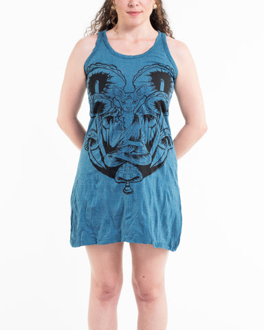 Sure Design Women's Spiritual Shroom Cat Tank Dress Denim Blue