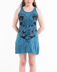 Sure Design Women's Spiritual Shroom Cat Tank Dress Denim Blue