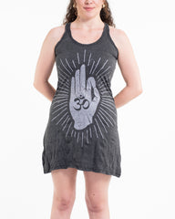 Sure Design Women's Hand of Om Tank Dress Silver on Black