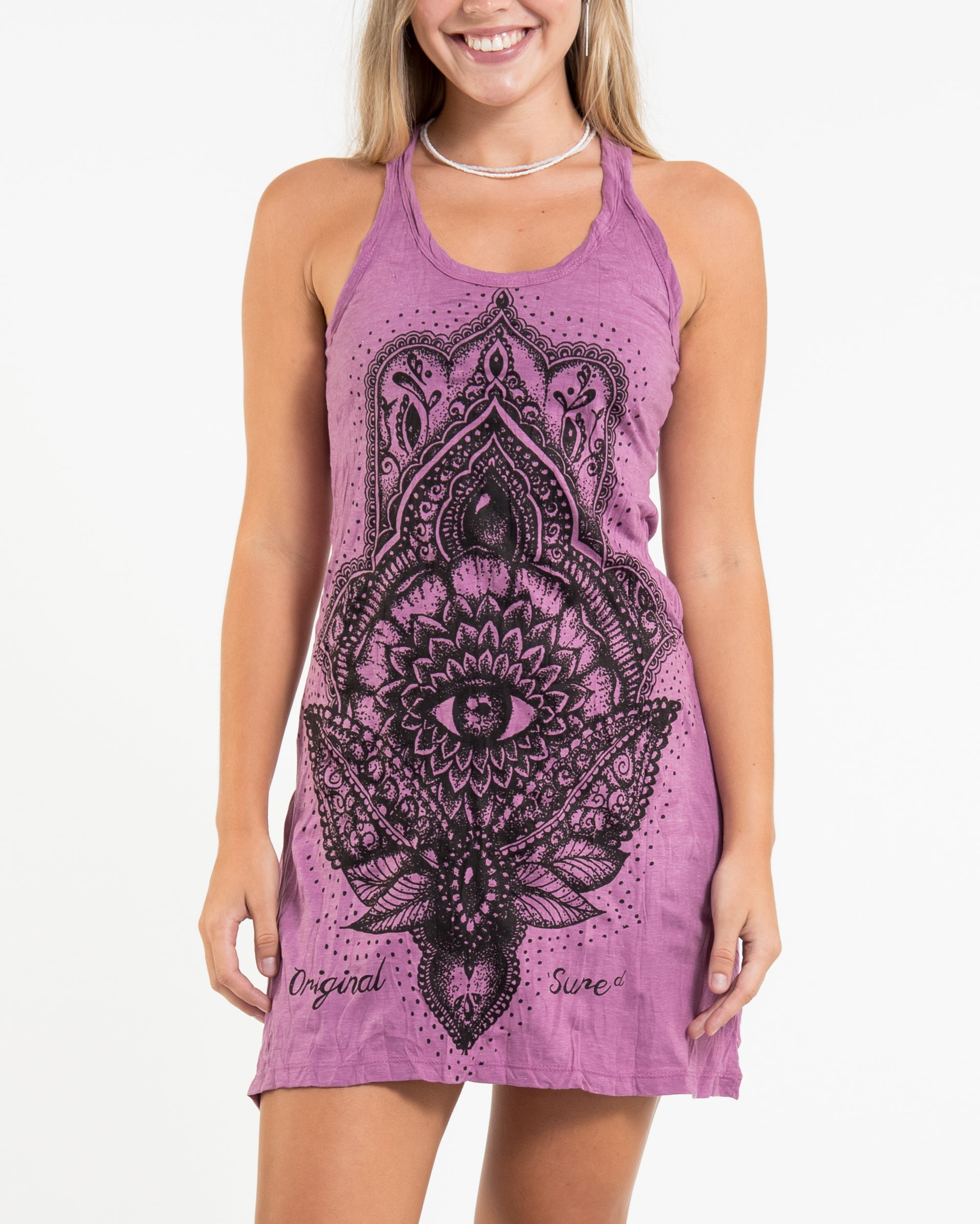 Sure Design Womens Hamsa Lotus Tank Dress in Pink